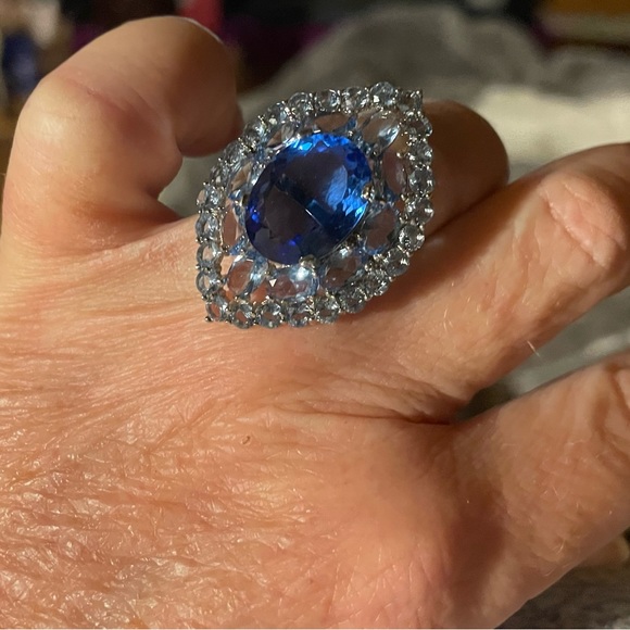 ***SHOW STOPPER NATURAL SAPPHIRE & AQUA MARINE HUGE COCKTAIL RING(SIZE 7)*** - Picture 4 of 9
